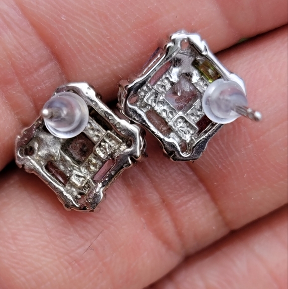 Stunning sparkling multi colored topaz 925 sterling silver diamond earrings - Picture 7 of 15